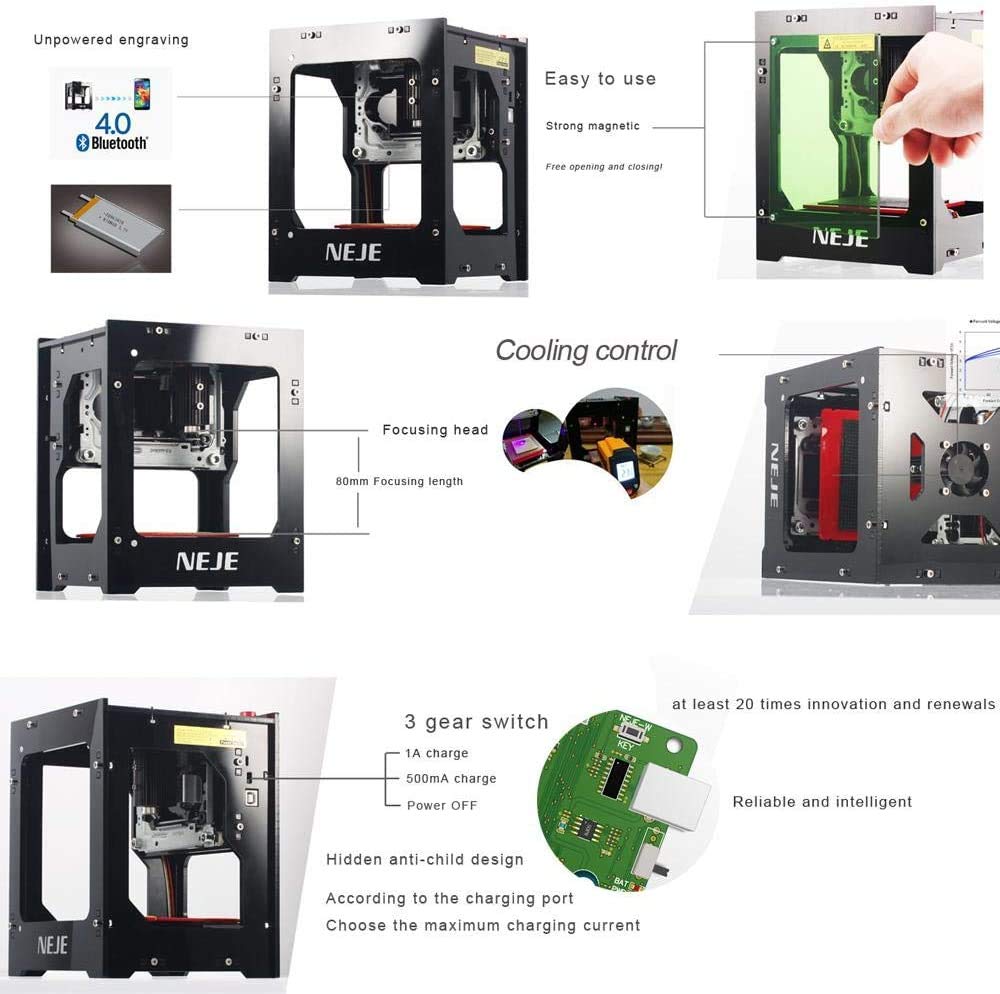 Auslese-DIY Portable 1500mW Mini Desktop Laser Engraver Printer Machine for  Wood Plastic Bamboo Rubber Leather Work area: 38 x 38mm