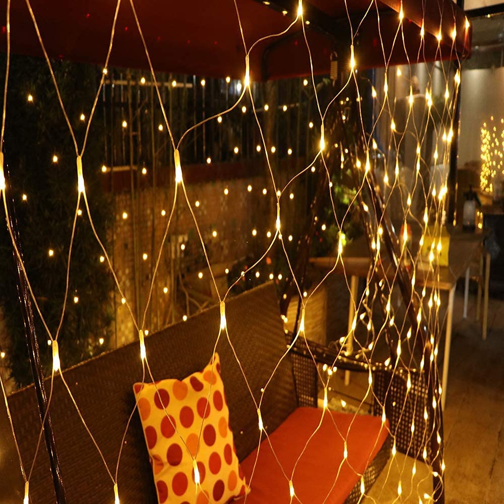 AusleseFairy LED Net Mesh String Lights Warm White Curtain Fairy Lights With 8 Modes Controller
